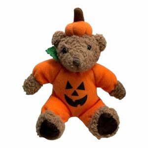 1998 Plush Halloween Pumpkin Jack o Lantern Teddy Bear GAC 9" Stuffed Animal VTG